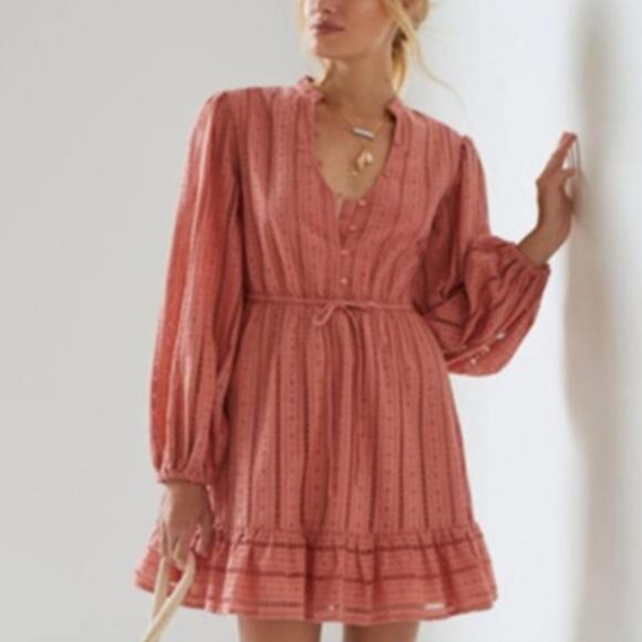 Anthropologie Forever That Girl Dress Pink Eyelet Crochet Mini Dress Size Small - Picture 1 of 11